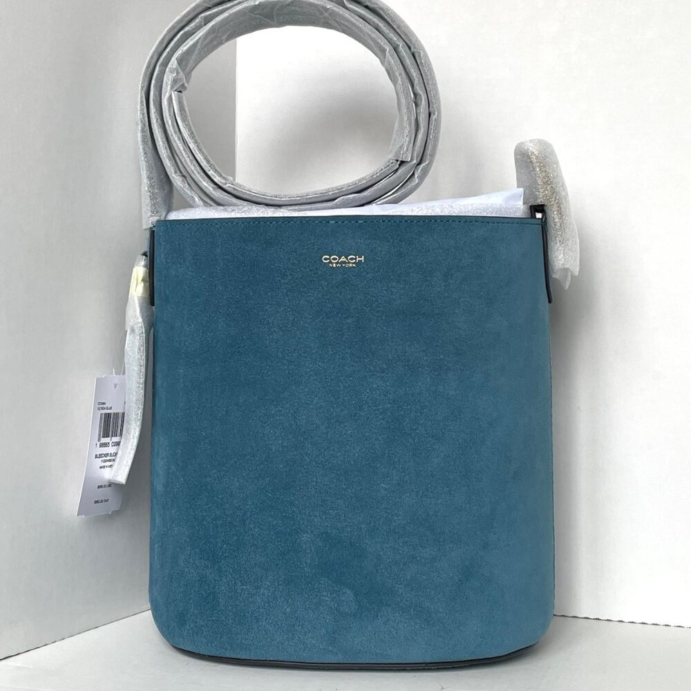 Coach Bleecker Bucket Bag 21 CCW84 Sea Blue Suede Leather Crossbody
